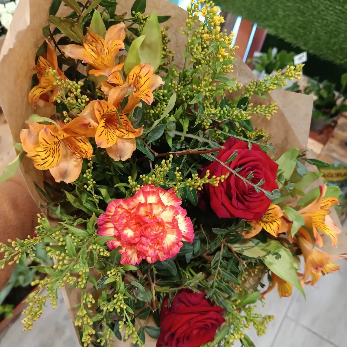 Bouquet champêtre - Tons rouge, jaune, orangé, vert