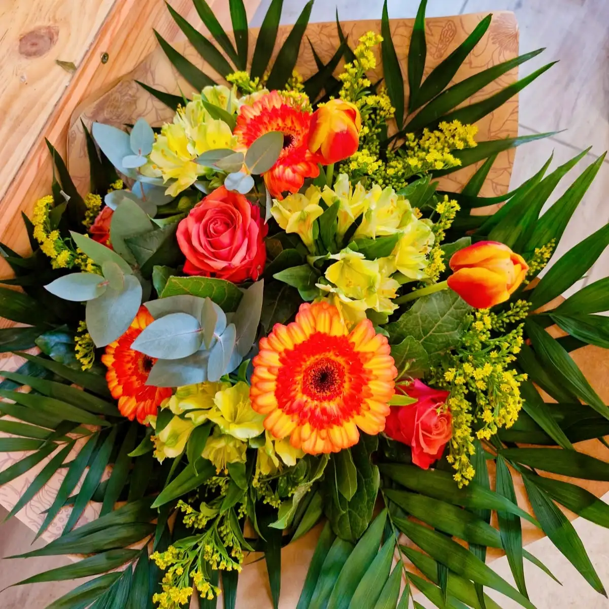 Bouquet rond - Tons jaune, orangé